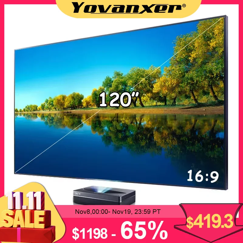 Schermo per proiettore a telaio fisso ALR UST da 120 pollici Proiezione a tiro ultra corto T Prisma Tenda CLR 3D 4K 8K supportato