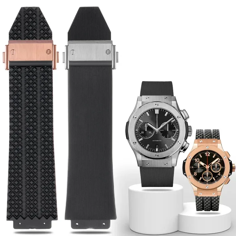 Watchband for HUBLOT BIG BANG Silicone 24*17mm 25*19mm Waterproof Men\'s Watch Strap Chain Watch Rubber Bracelet wristband