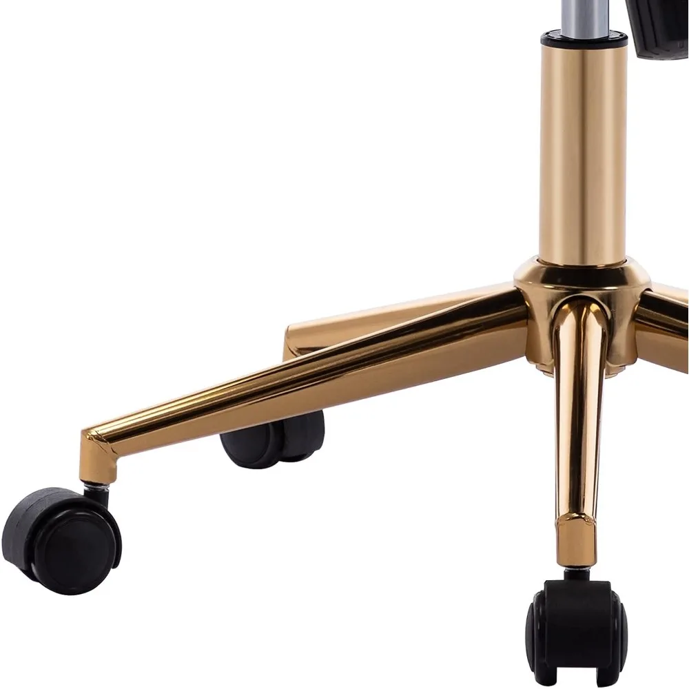 Contemporary White PU Leather Office Chair with Gold Base and Wheels