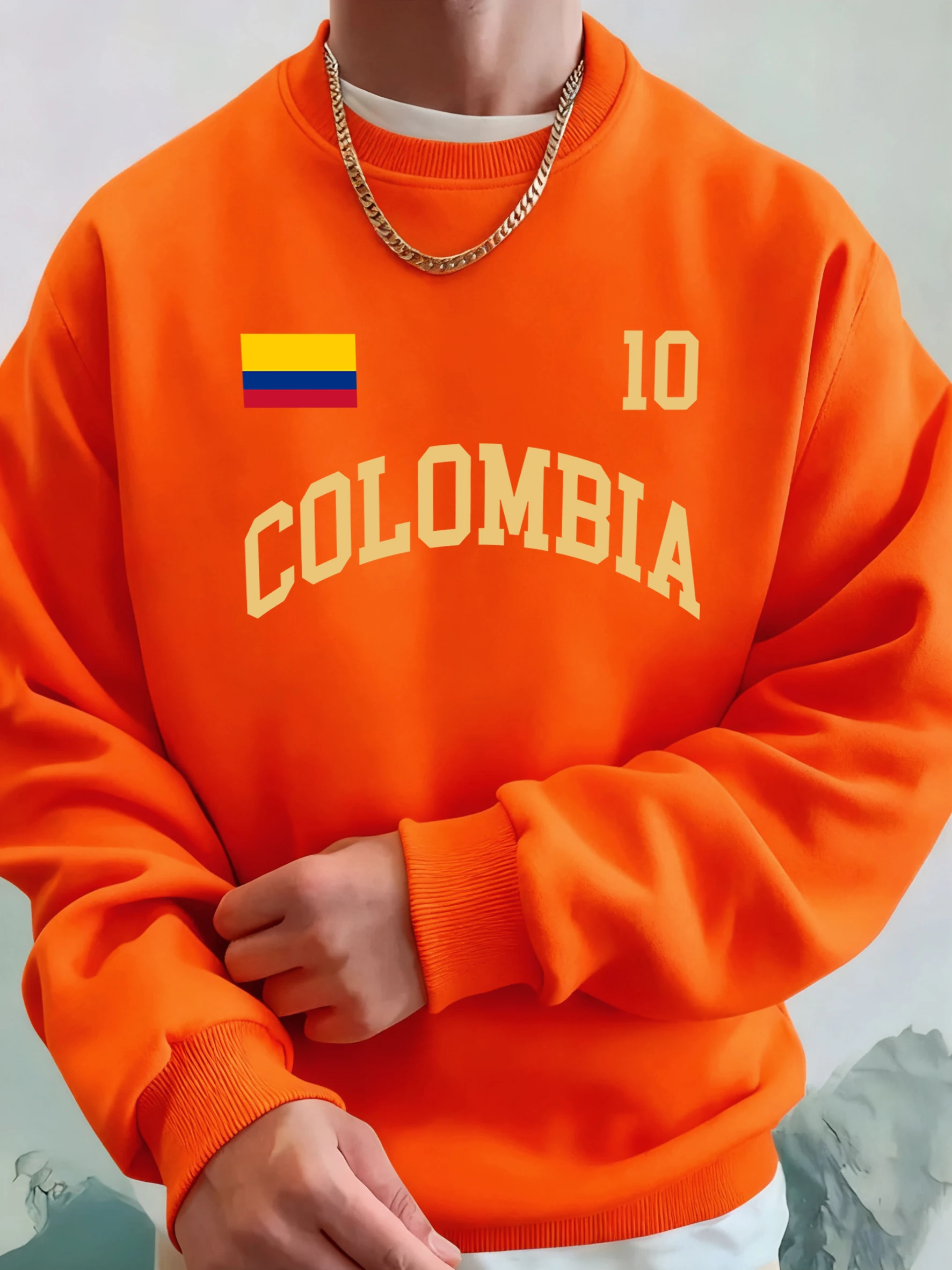 Colombia Letter And Flag Prints Sportswear Man All-Match O-Neck Hoodie Fleece Pocket Clothing Basic Soft Hooded Sweatshirts