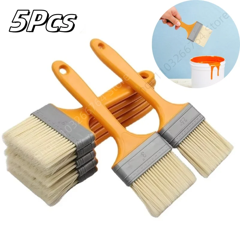 5Pcs Plastic Handle Paint Brushes Artist Paint Brushes for Wall and Furniture Paint Tool Set 1-5 Inch Soft Hair Painting Brushes