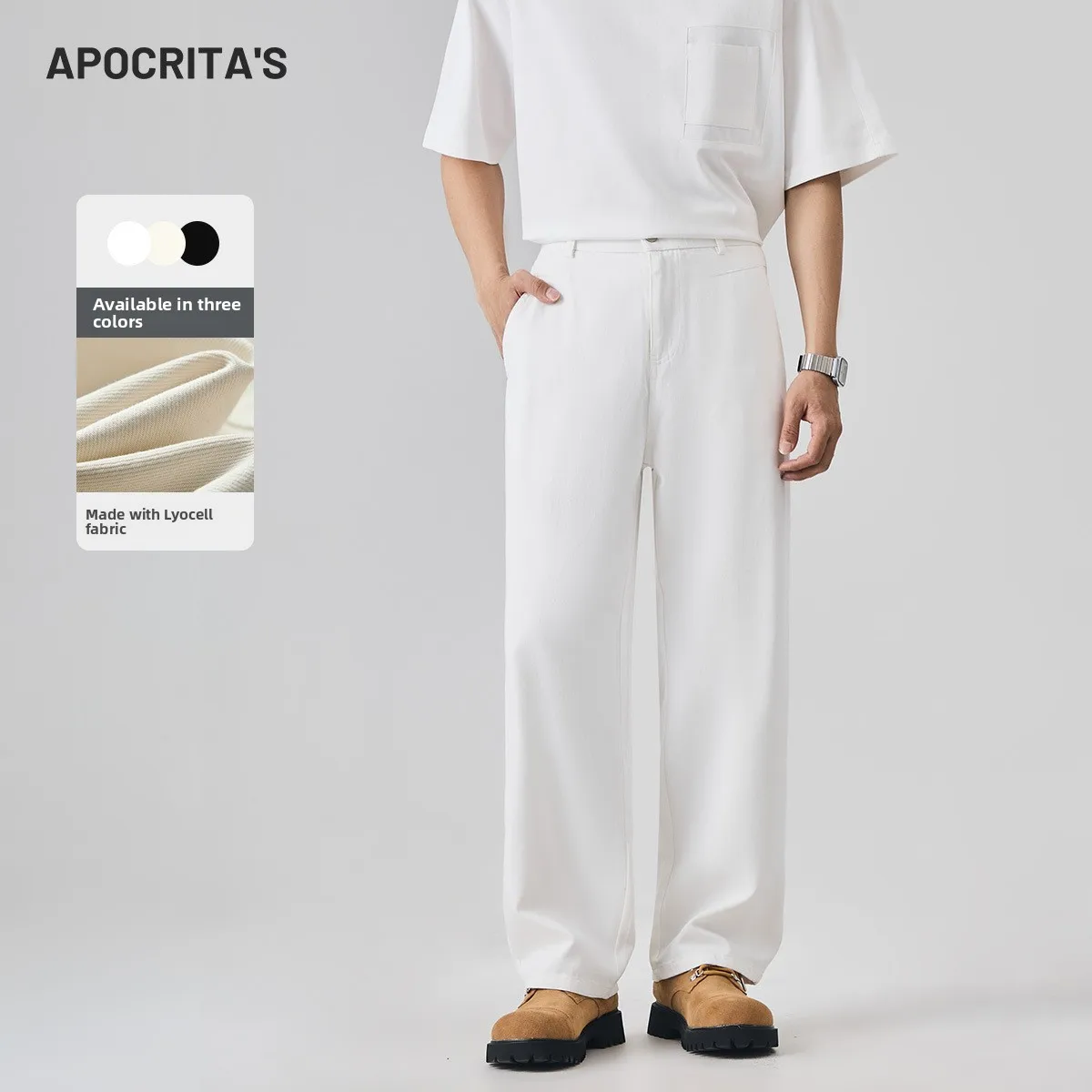 

Busin Casual Men's Loose Fit Straight Leg Pants Spring Versatile Slimming Lenzing Fabric mid Waist Straight Cut Trousers