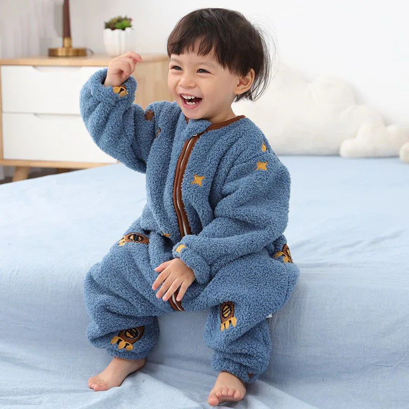 Cartoon Style Baby Sleeping Bag Coral Velvet Thicken Warm Autumn Winter Child Sleeping Bag Boy Girl Split Leg Anti Kick Sleepbag