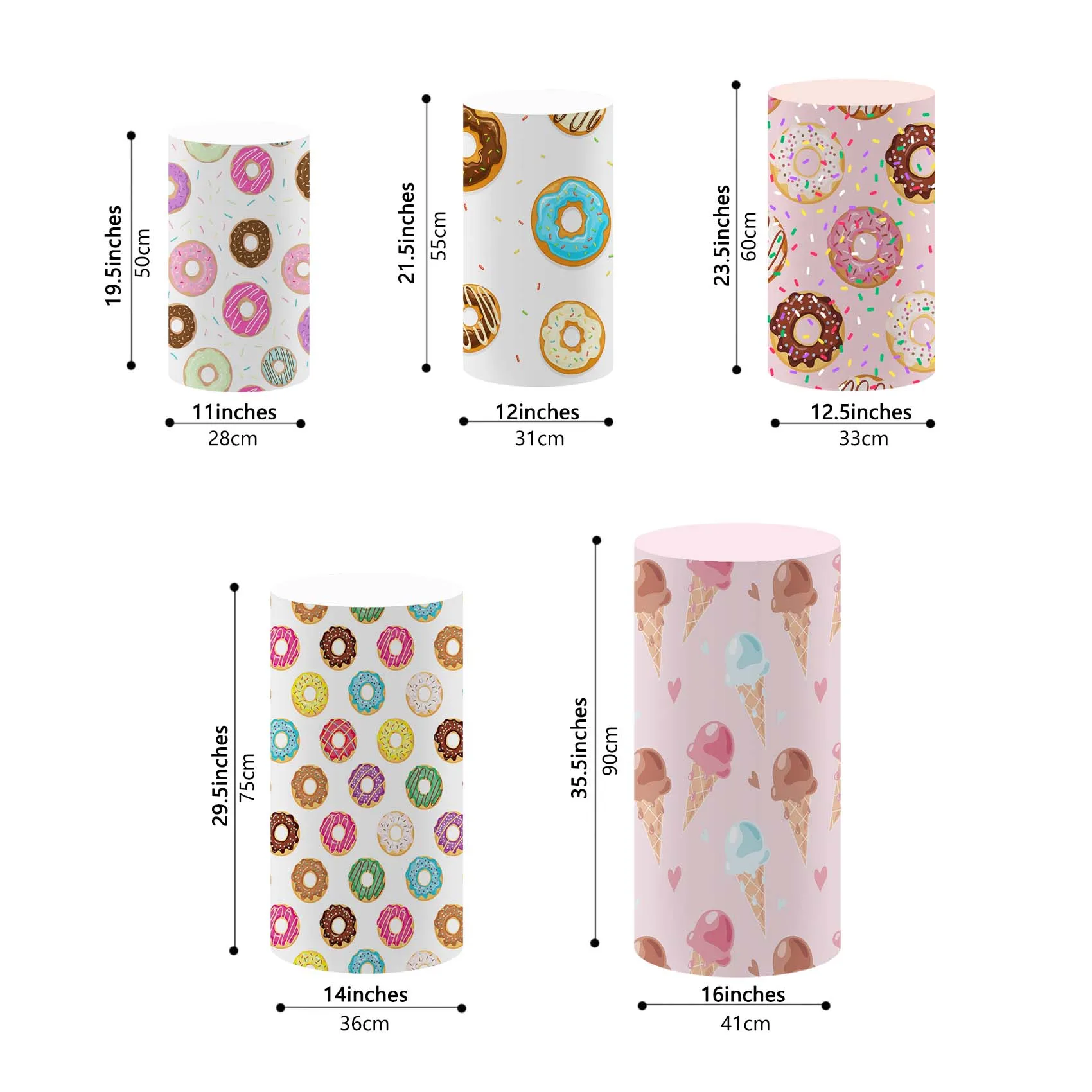 ชุดที่คลุมฐานตั้งธีมโดนัท icecream 5ชุด/ชุดสำหรับงานเลี้ยงวันเกิดผ้าคลุมโต๊ะแบบยืดหยุ่นสำหรับอุปกรณ์ประกอบฉากอาบน้ำเด็ก