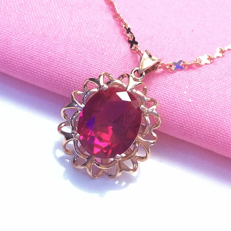 Fashion Ruby Flower Fashion Pendant Exquisite Charms Copper plated rose gold necklaces Wedding Engagement jewellery women