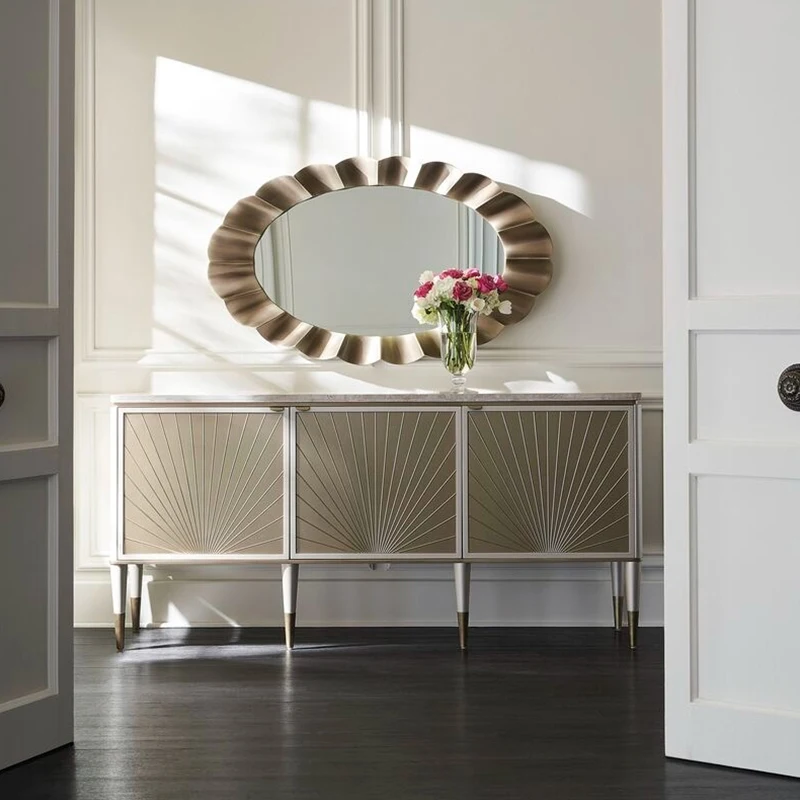 Custom Luxury Vintage Mirror Door Dresser Buffet Cabinet Solid Wood Modern Living Room Entryway Cabinets Luxury Villa Furniture