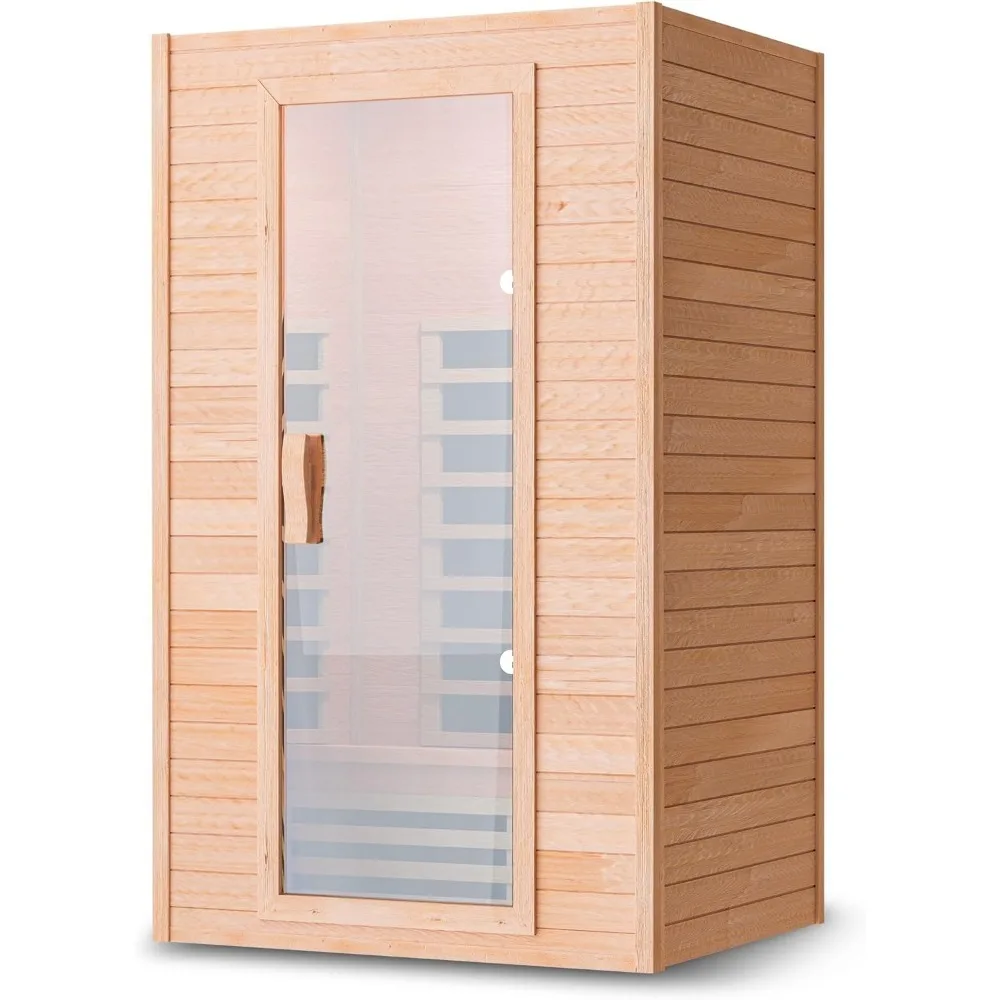 2-persoons infraroodsauna voor thuis, lage EMF, Canadese Hemlock, 360 °   Omringende verwarming, Bluetooth, timer en temperatuur