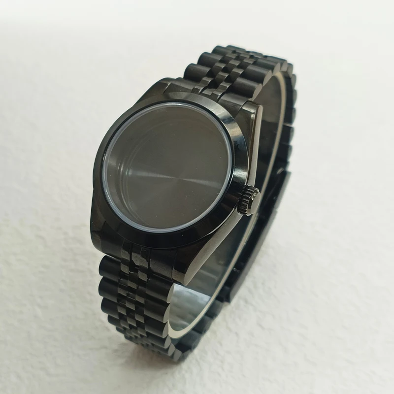 حافظة ساعة سوداء للرجال ، غطاء خلفي شفاف ، زجاج كريستال الياقوت ، تناسب حركة NH35 ، NH36 ، 39 مللي متر ، قطع غيار