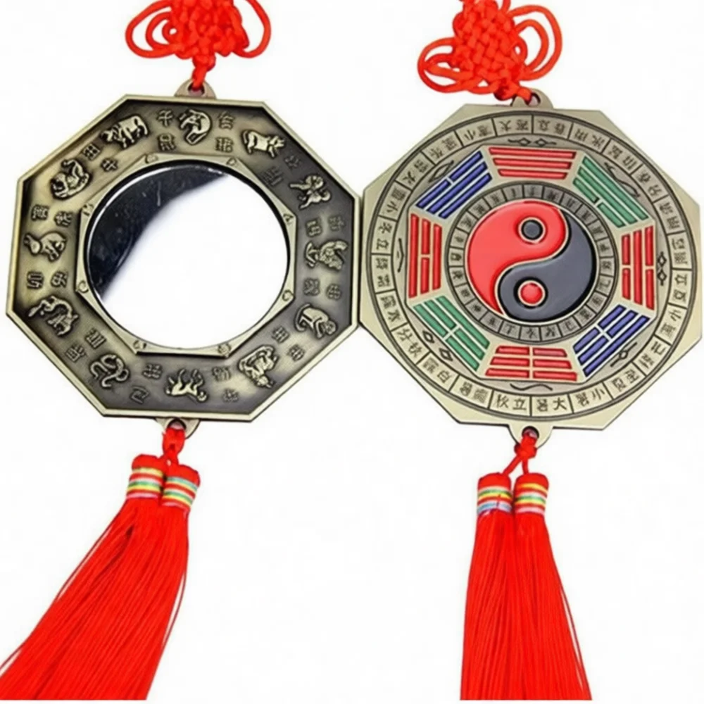 Metal Bagua Mirror Eight Trigrams Feng Shui Ornament Traditional Chinese Luck Amulet Wall Decoration For Home Office Decor