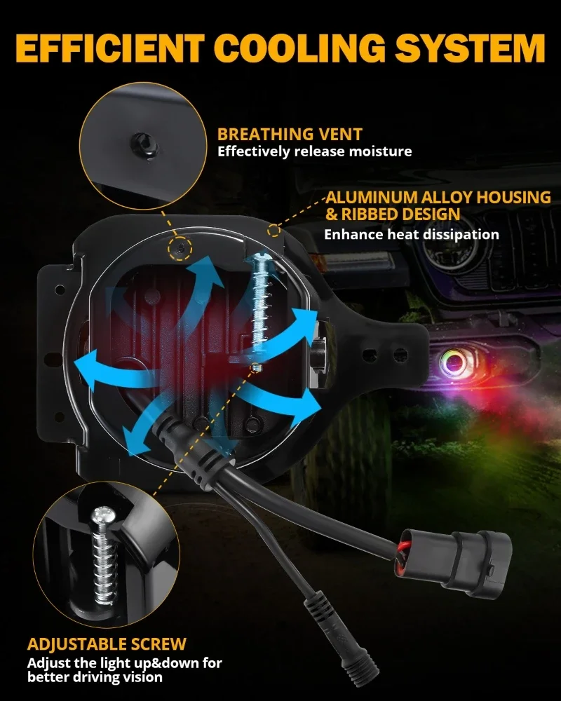 for Jeep Wrangler JL 2018-2024 JK 2007-2018 4inch LED Fog Lights RGB Angel Eyes DRL Amber Turn Signal bluetooth APP Control
