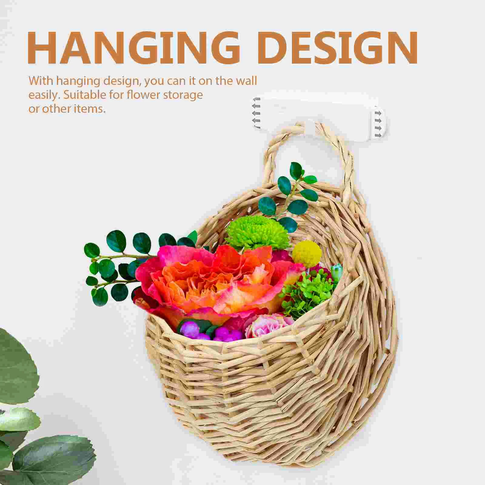 Round Basket Wall Hanging Rattan Flower Artificial Plants Outdoor Woven Wicker Planters for Indoor