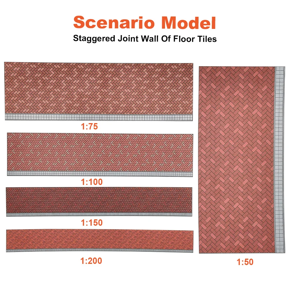 

1:50/75/100/150/200 Scale Miniature Tile Model Staggered Wall Tiles Square Patterned Brick DIY Sand Table/Railway Road Diorama