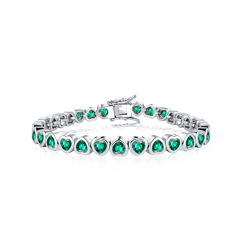 Lovers Heat 4mm Lab Emerald Bangle Bracelet White Gold Engagement Wedding Bracelets for Women Men Promise Party Jewelry