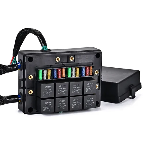 Imagen 2 del producto Caja de relés para coche de 12V, bloque de fusibles, tres fusibles precableados y caja de relé con 15 fusibles de cuchilla 5-30A, 8 Uds., relés de 4 pines 40A