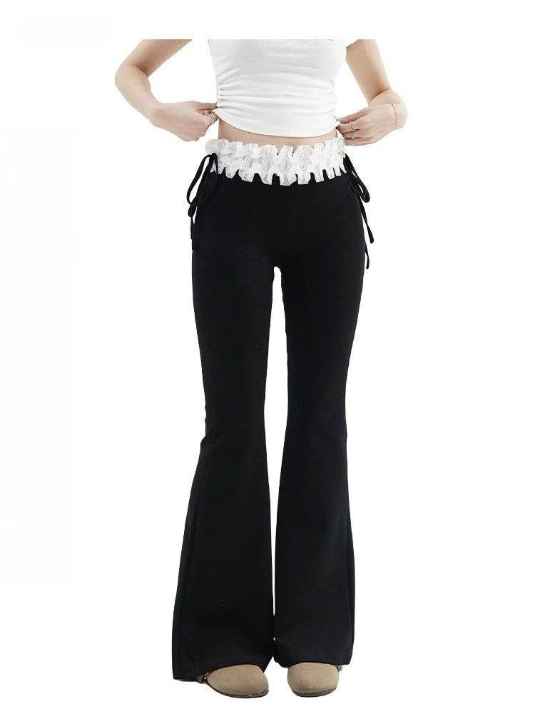 

Женские повседневные брюки XFX в американском ретро-стиле с кружевной отделкой и декоративными вставками, с эффектом стройности, слегка расклешенные, длинные