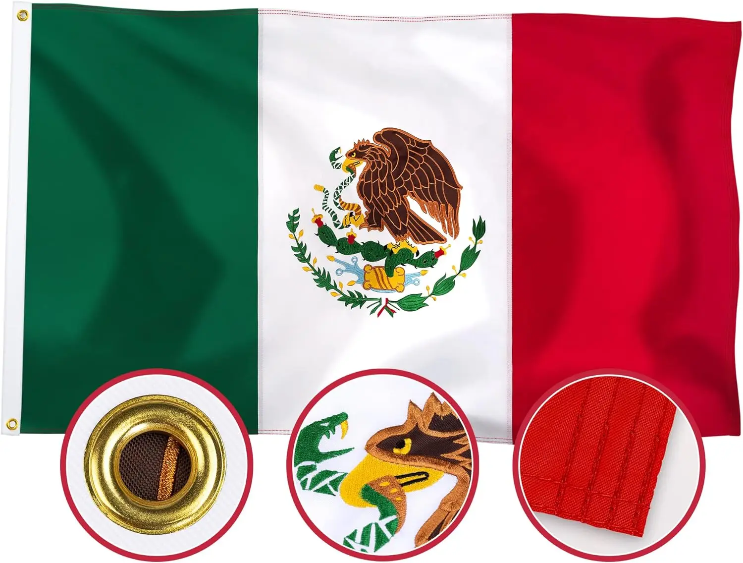 

3x5Ft 90×150CM Embroidered Mexico Flag Premium Nylon Outdoor Double Sided Heavy Duty Mexican National Country Flags