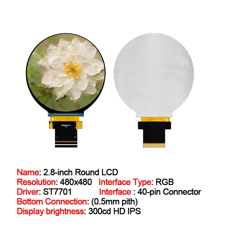 2.8 inch TFT Round IPS 480x480 Touch 30pin MIPI 40pin RGB Interface LCD Display HDMI Driver Board