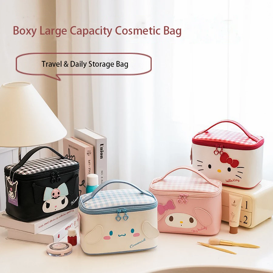 Sanrio Portable Large Capacity Makeup Bag PU Leather Cosmetic Case Travel Toiletry Organizer