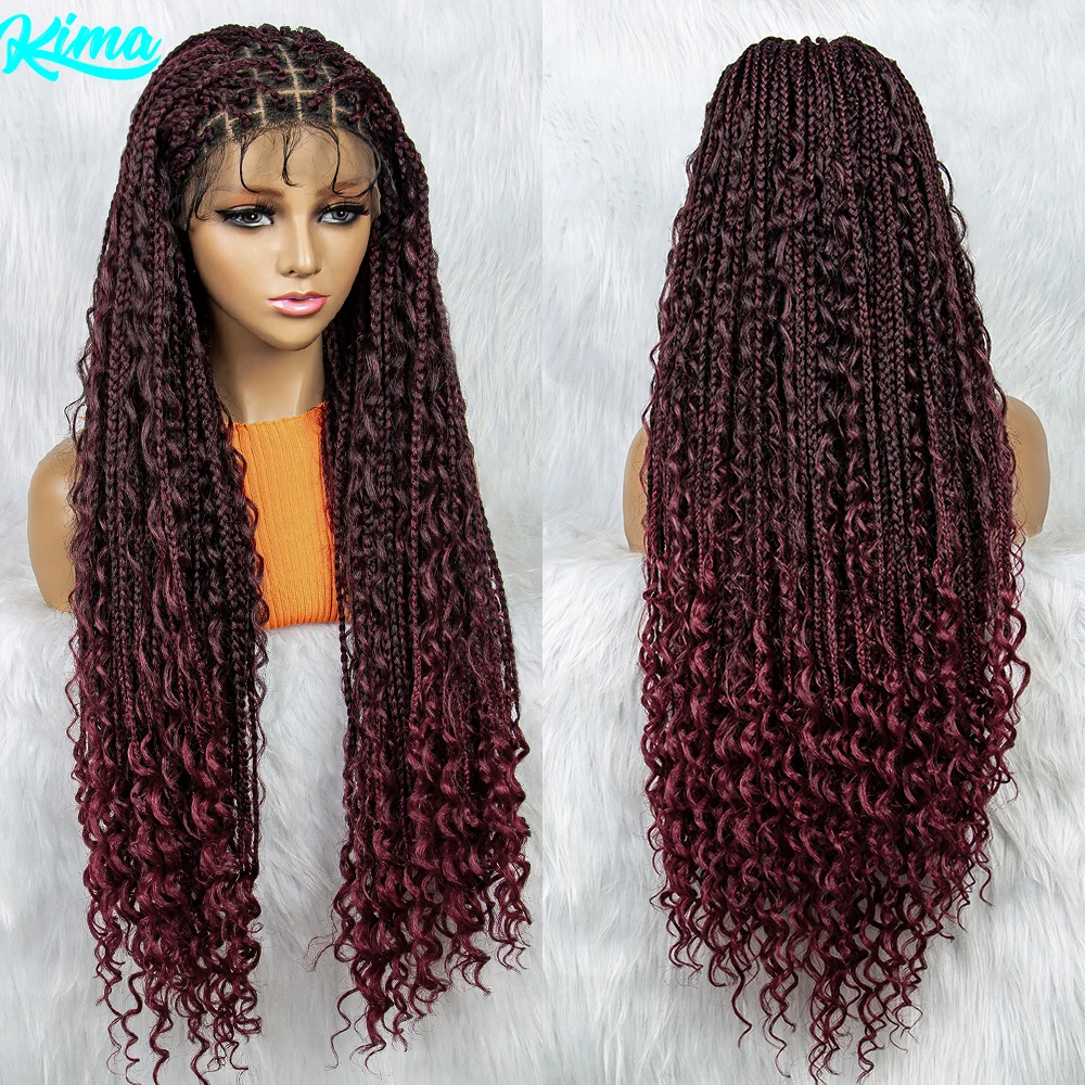 

Boho Braids Hair Sytle 9x6 Кружевные фронтальные парики Плетеные парики с детскими волосами Синтетические коробчатые парики с вьющимися волосами для женщин