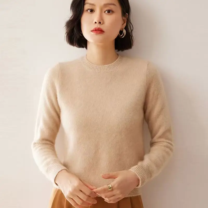 

Autumn And Winter New Wool Seamless Round Neck Sweater Bottoming Loose Sweater With Long Sleeve Top