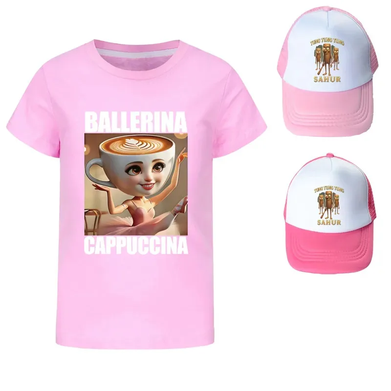 راقصة الباليه كابتشينا فتاة تي شيرت لعبة تونغ صحور زي طفل القطن تيز طفل الحلو الفتيات القماش قصيرة الأكمام عيد ميلاد Gifp #1