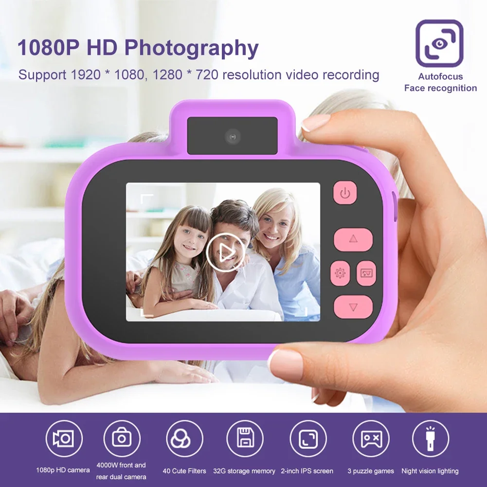 40MP HD كاميرا لعب ليتل P0laroid سجلات فيديو صغيرة للأطفال الكرتون كاميرا رقمية للأطفال هدايا عيد الميلاد عيد الميلاد