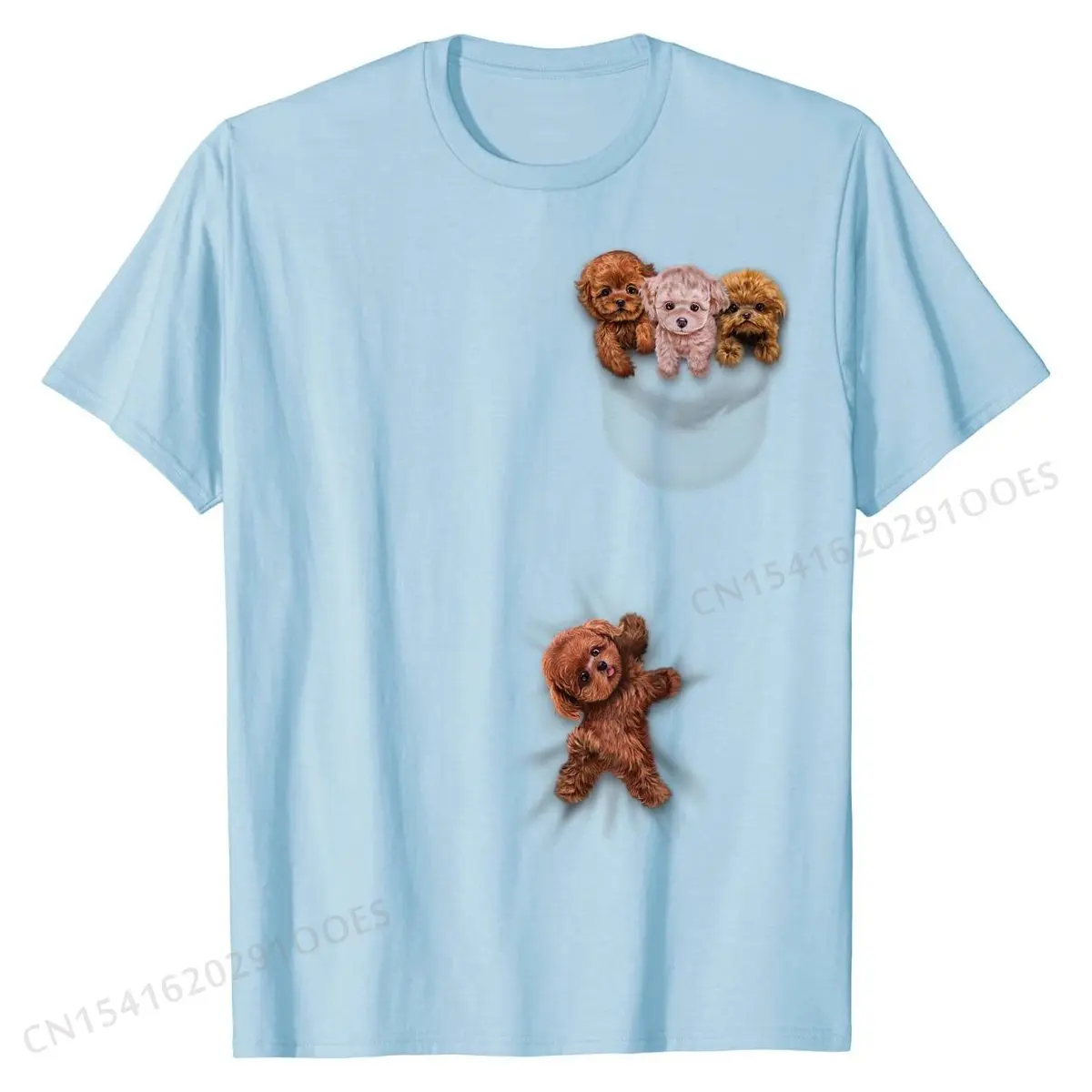 T-Shirt, Cute Tea Cup Poodle Puppy, Dog Playing in Pocket T Shirts for Men cosie Tops T Shirt New  Casual Cotton