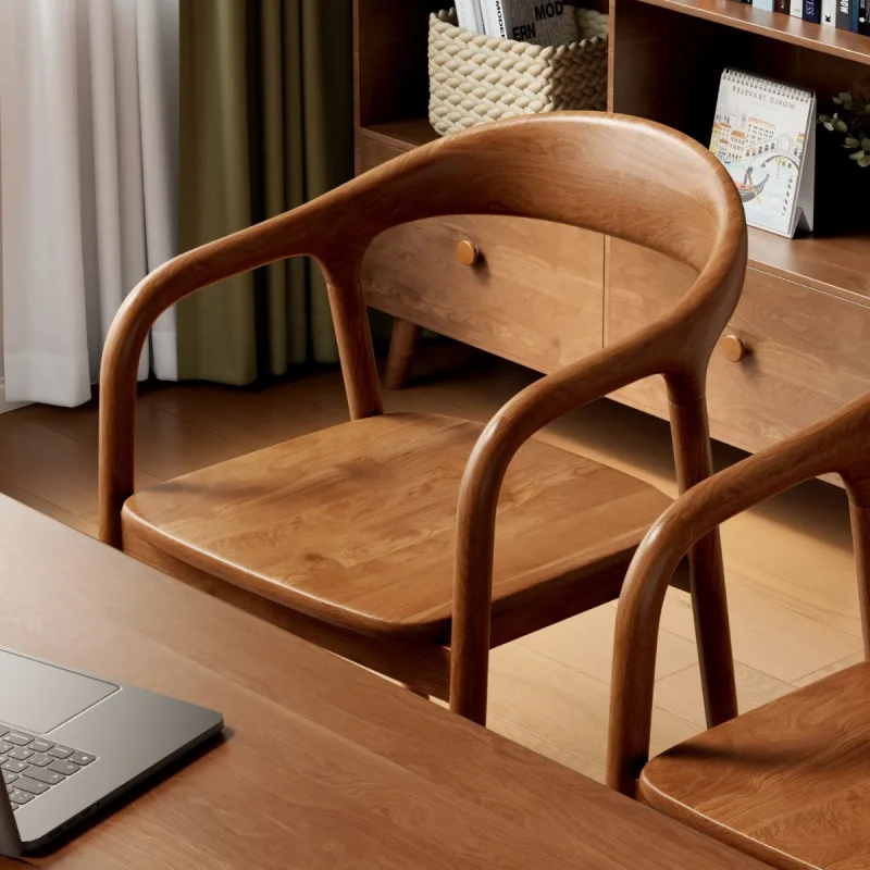 New Chinese Solid Wood Dining Chair Home Back Chair Walnut Shumet Simple Armrest Vintage Desk Nordic