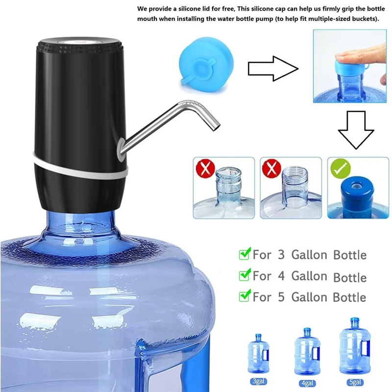 

2 упаковки, электрический портативный диспенсер для воды на 5 галлонов, универсальный диспенсер для бутылок с водой с зарядкой через USB, диспенсер для воды с кувшином на 3-5 галлонов