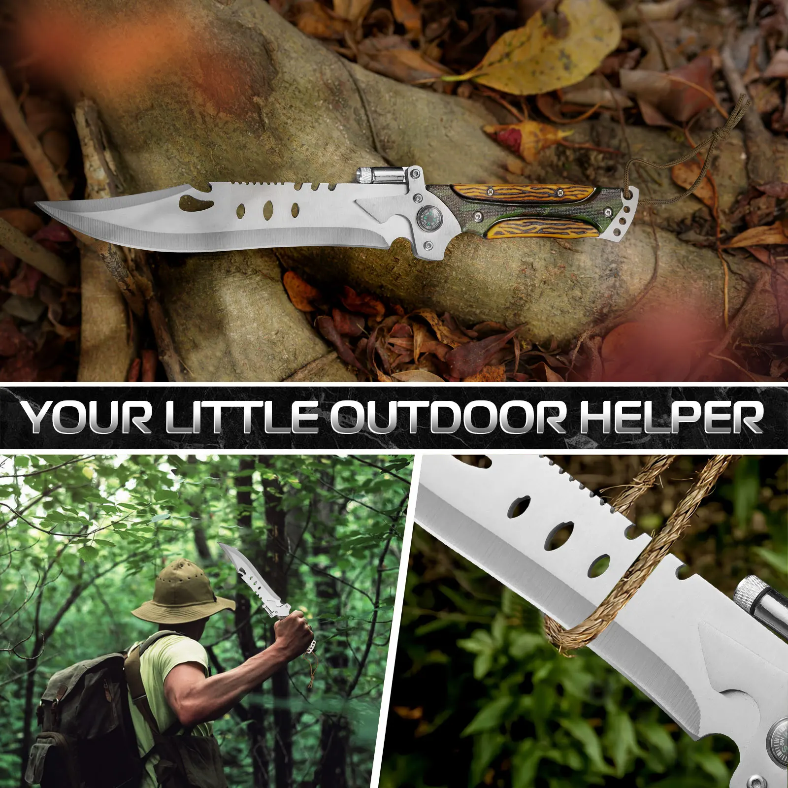 1pc Outdoor Multi-function Military Tactical Knife, Fixed Blade and Sheath, Self-Defense, Suitable for Wilderness Survival Knife