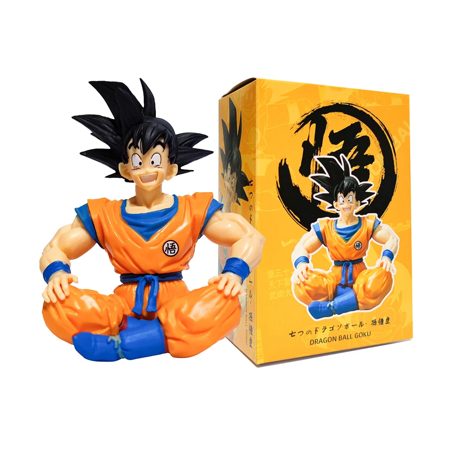 12CM Bandai Dragon Ball Z Anime Figure Sitting Position Son Goku Super Saiyan Action Figure Collection Model Doll Child Toy Gift