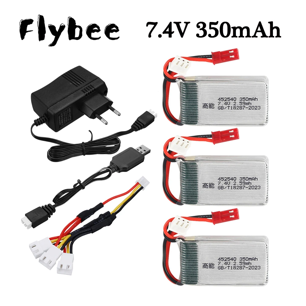 7.4V 350mAh Lipo Battery / Charger Sets with JST Plug for KINGKONG 90GT X401H MJX X402 RC Mini Drone Quadcopter Spare Battery