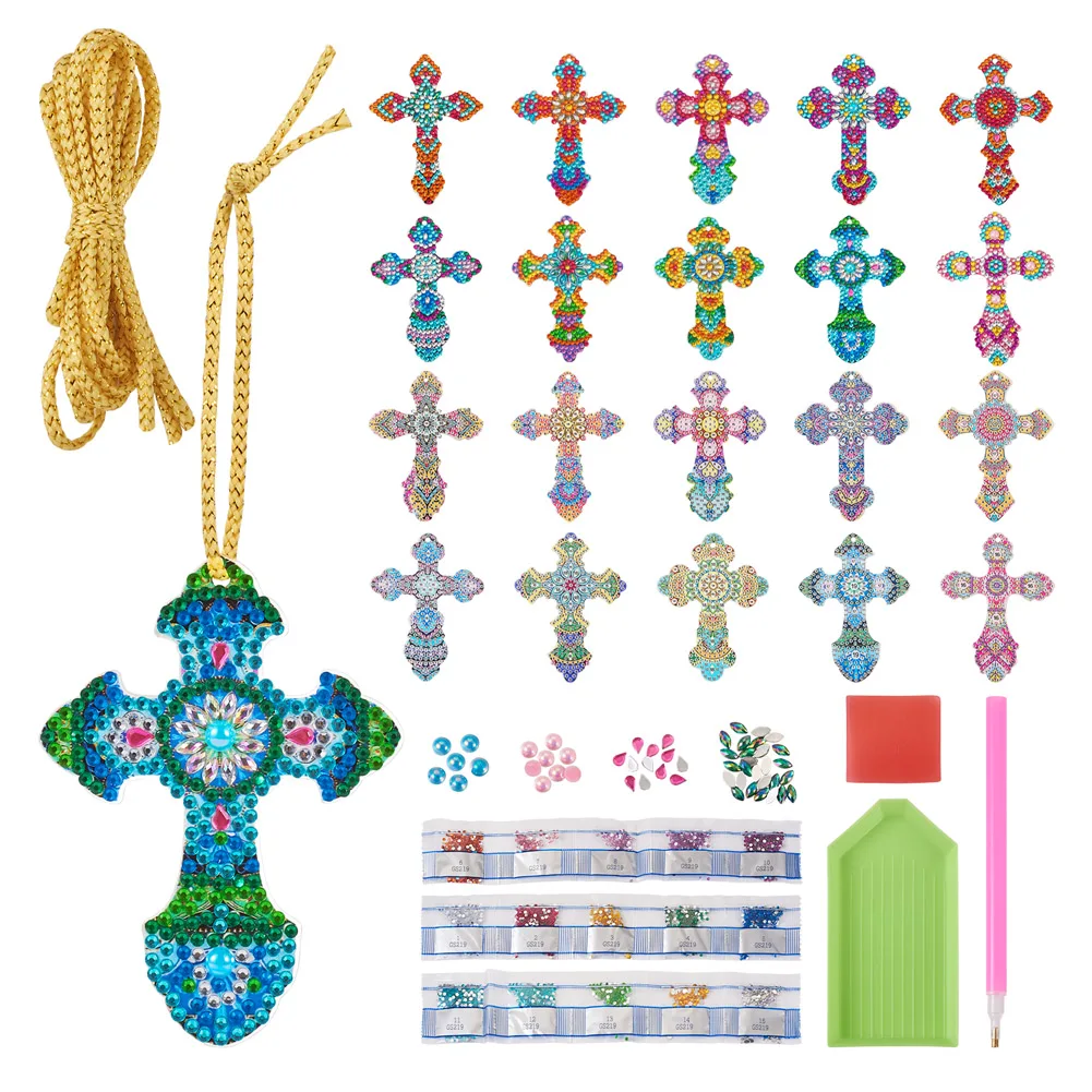 10pcs Diamond Painting Cross Pendant Resin Rhinestone Cross 5D Diamond Keychain for Beginner Kid Adult DIY Art Craft Decor Gift