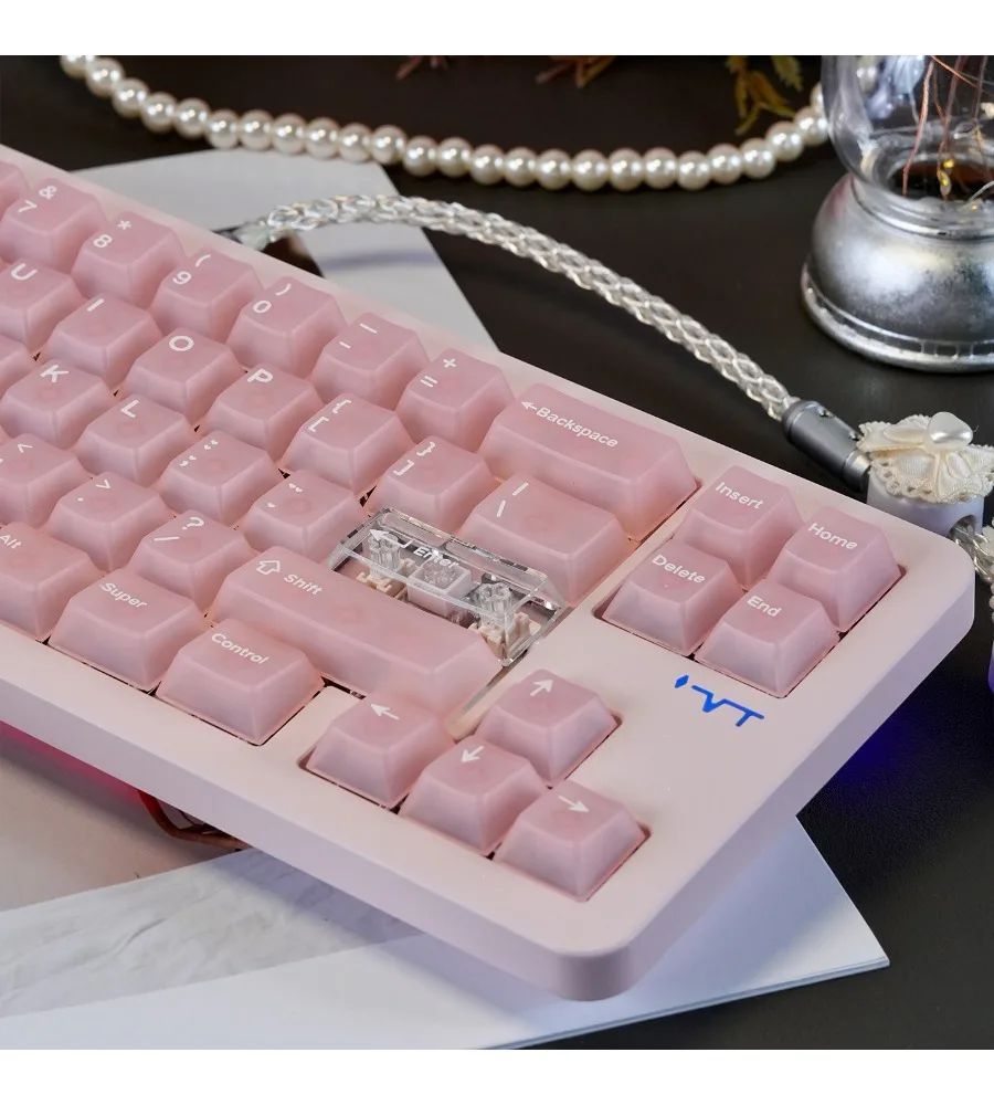 Pink PC fog transparent keycap pad printing customized original Wooting/Mega lion magnetic axis mechanical keyboard