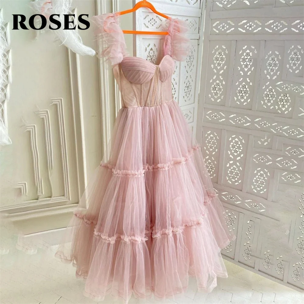 

ROSES Pink Elegant Sexy Wedding Party Dress Short A-Line Celebrity Dresses Spaghetti Strap Special Occasion Dress robes du soir