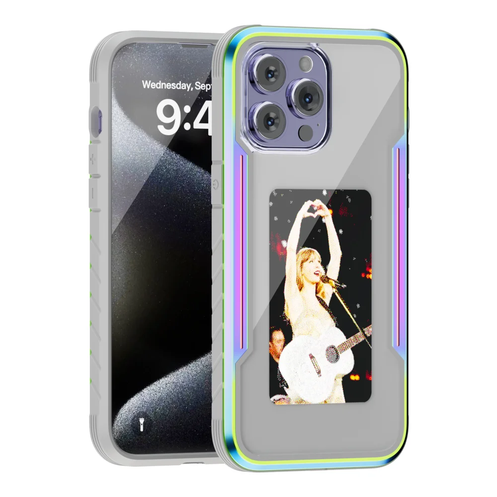 

Luxury Smart NFC Ink Screen Phone Case for iPhone 16 Pro Max 13 14 Pro 15 16 Plus Metal Bumper AG Glass Back Cover Case Funda