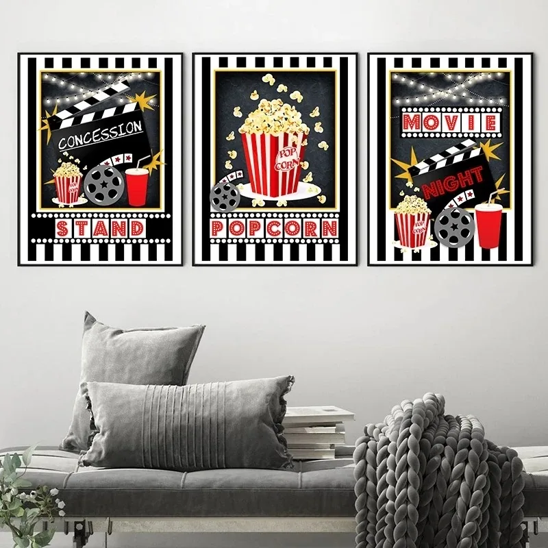 Movie Night Party Logo Posters Theater Wall Art Pictures Popcorn Film Sign Canvas Painting Cinema Art Prints Modern  Home Decor
