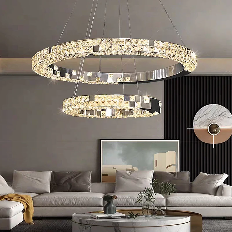 Imagem -05 - Lustres de Teto de Cristal com Led Dourado Luminária Moderna Circle Luxo Pendurado Lâmpada para Sala de Estar Decoração de Casa