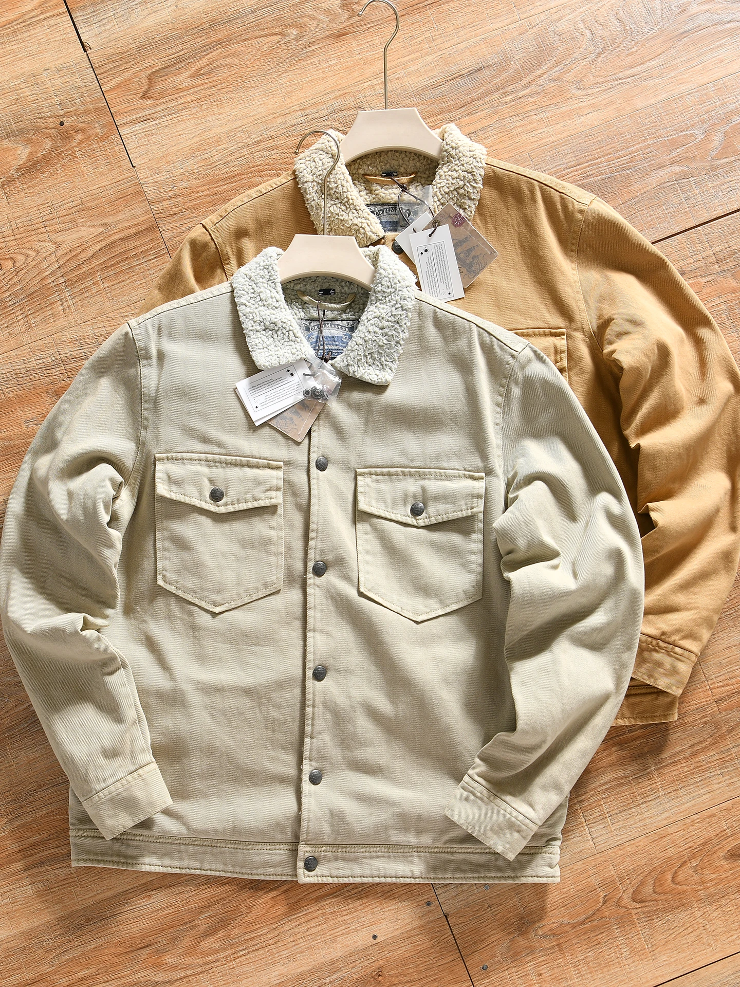 Men's Workwear Jacket Autumn Winter Cotton Flannel Lined Woolen Collar Thickened Warm Fashion City Style Outdoor Long Sleeve