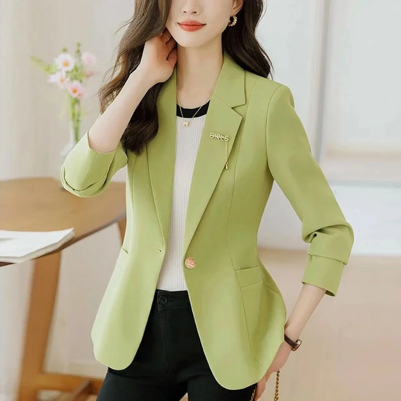 Women Long Sleeve Office Lady Blazers New Autumn Solid Casual Single Button Chic Notched Blazer Ladies Jackets Clothes Outerwear