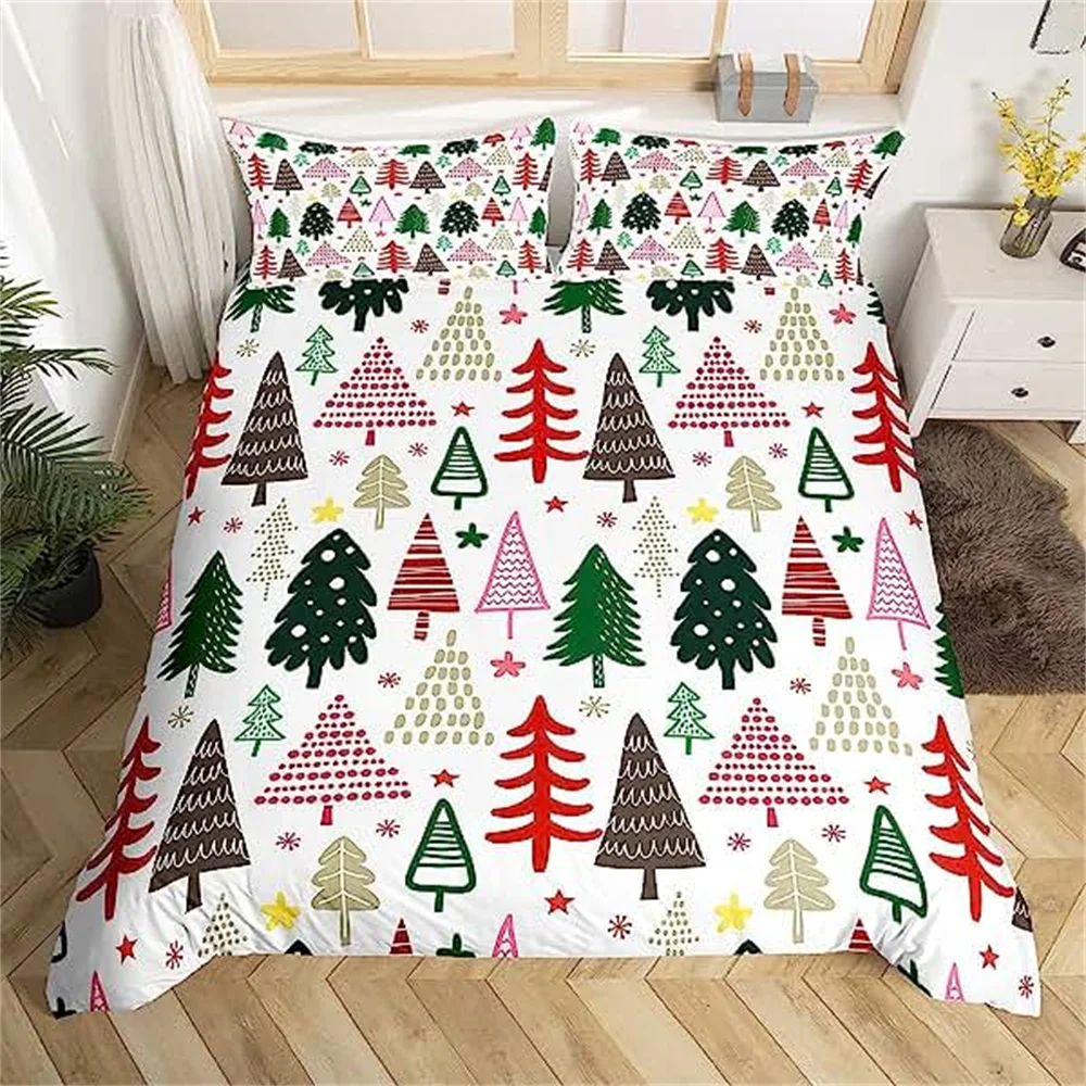 Christmas Duvet Cover Red Bow Pattern Comforter Covers Shams Buff Color Bedding Set Xmas Gift Decorations for Children Women Men