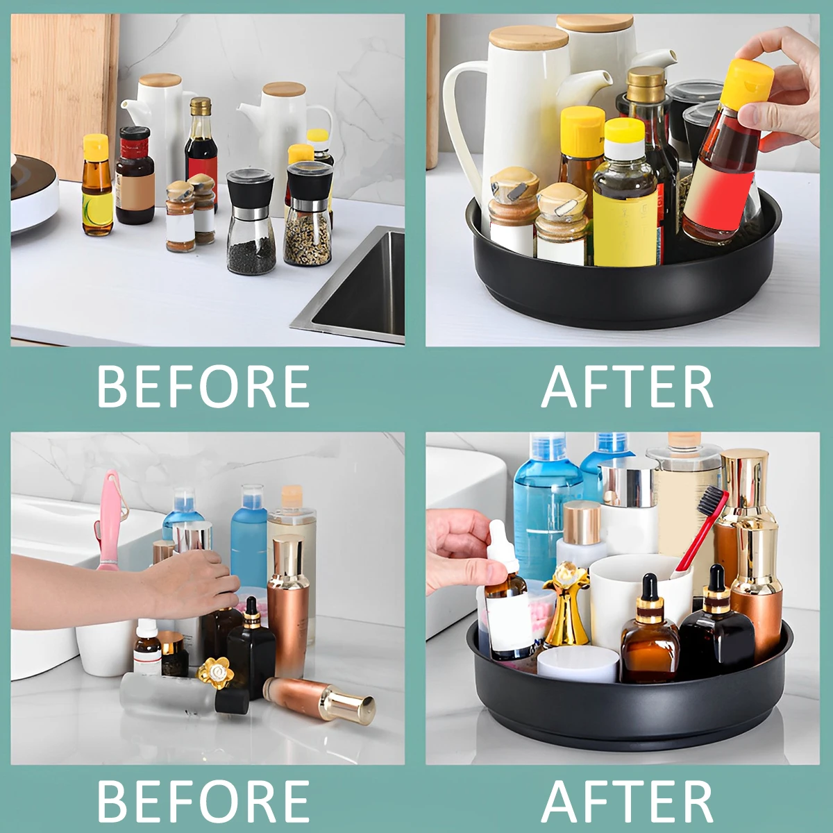 360° Rotating Storage Trays Stainless Steel Kitchen Spice Organizer Turntable Multifunction Bathroom Round Storage Carousel New