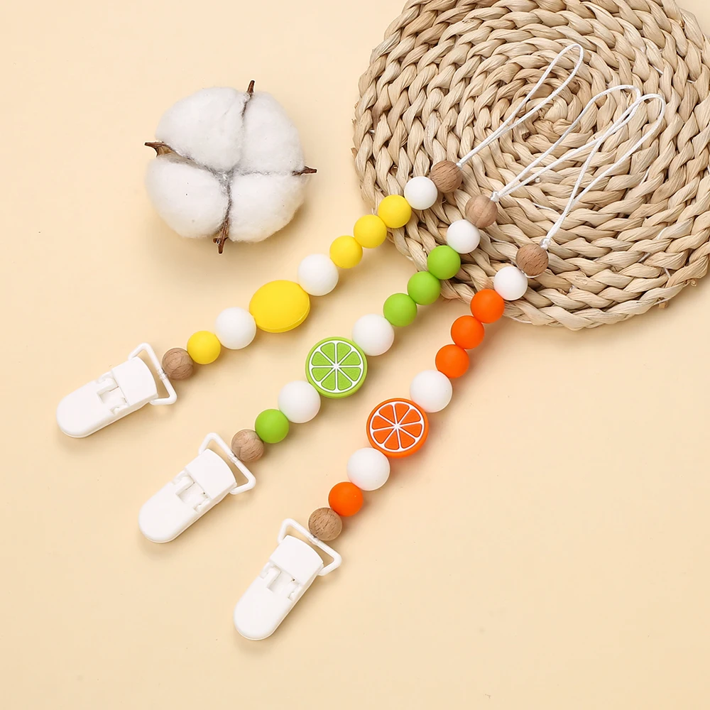 Baby Pacifier Clip Nipple Chain Colourful firut Beads Dummy Clip Baby Soother Holder BPA Free for Teether Nipples Dental Care