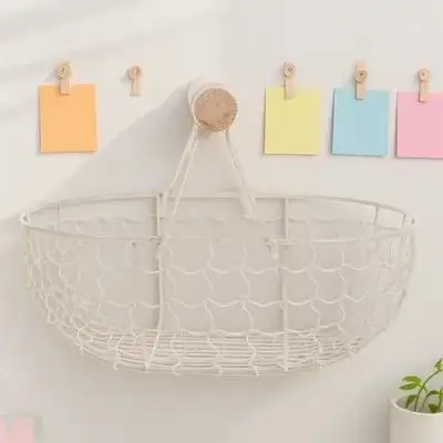 

Iron Handheld Fruit Bread Basket Wrought Storage Wire Baskets Kitchen Fruits Round Clean Organized Home Decor Storing Display
