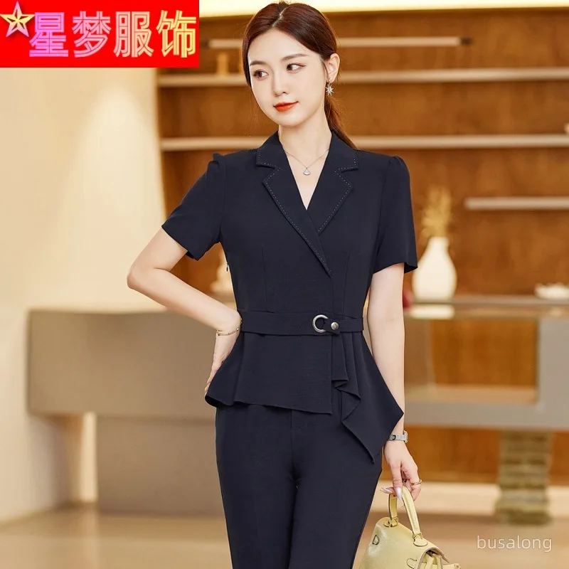 Black Short-Sleeved Suit Women's Summer 2023 New Small Senior Sense Manager Suit Jacket Overalls