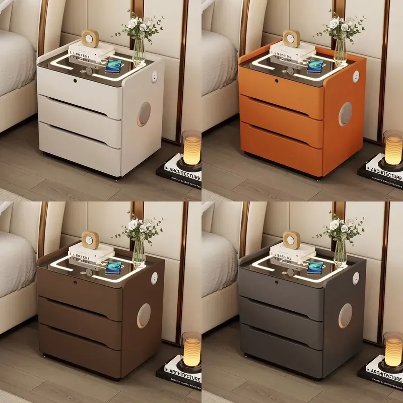 Floating Bedside Table with Inductive Light Modern Lockable Smart Nightstand Simple Design Chargeable Three-drawer Bedside