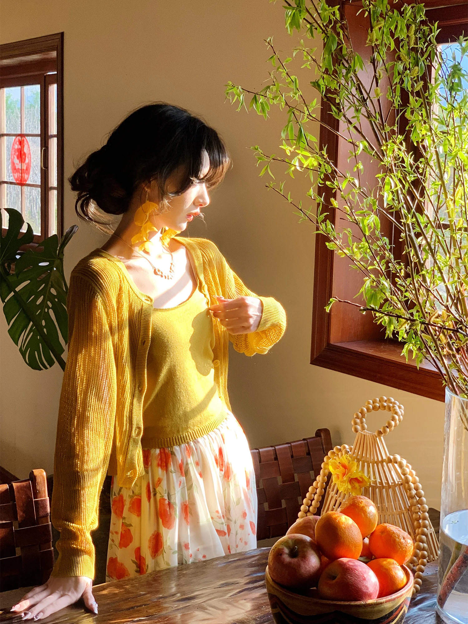 

Eees Oxygen Beau Hollow out Linen Rayon Knitted Two Piece Set Vintage Commute Sle Long Sve V Ne Pure Color