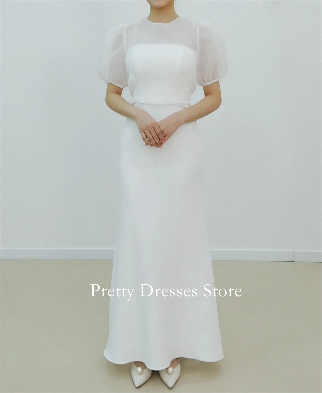 Pretty Korea Style Organza Garden Elegant Customized Wedding Dresses A-Line 프롬드레스 Simple Elegant Bride Growns Party Women