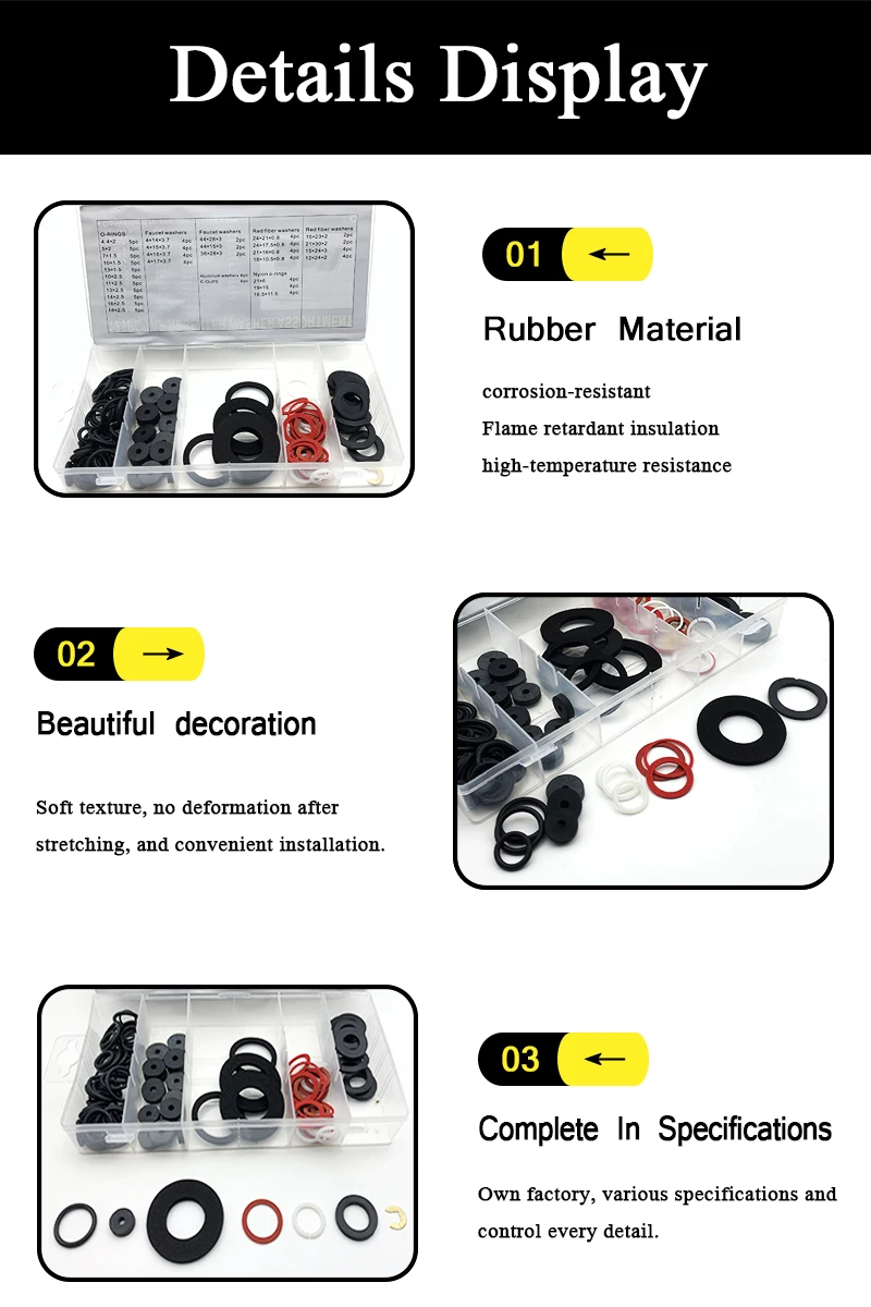 125-teiliges Sortiment aus Gummi-O-Ringen und roten Stahlpapierdichtungen, Hochtemperatur-Dichtungsringe, universelles Reparatur-Dichtungsset für Sanitärinstallationen – Detail 5