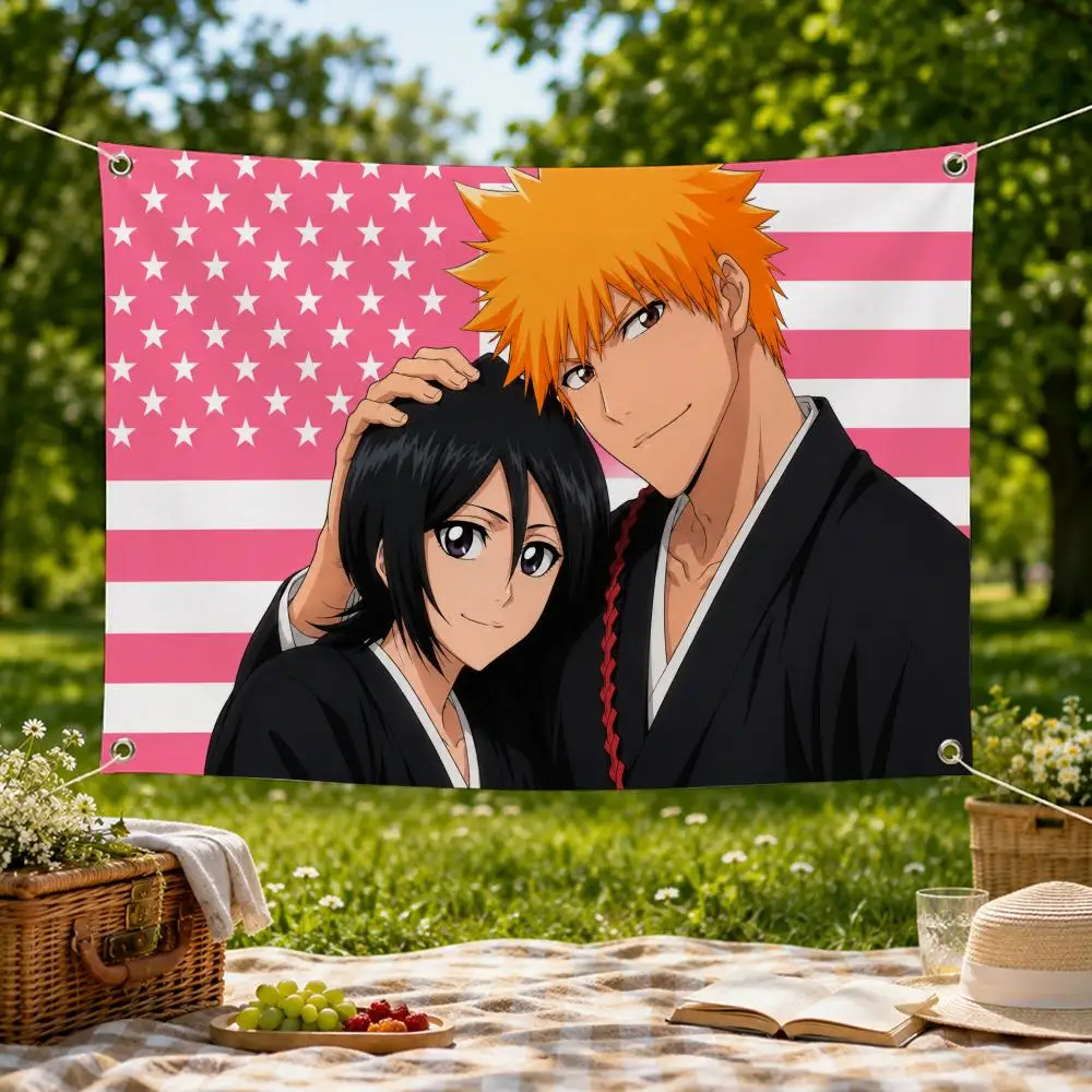 Character I-Ichigo x Rukia Flags Wall Hanging Flag Banner for Bedroom Dorm Party Festival Camping Indoor Outdoor Decor